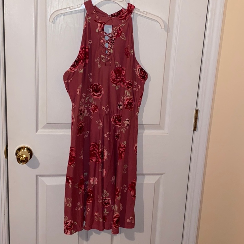 Pink Floral High-neck Dress